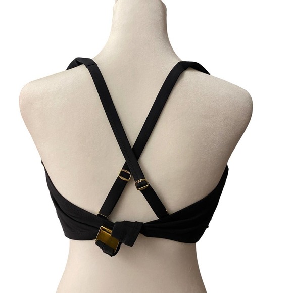 BLEU by Rod Beattie Black Ruched Detail Criss-Cross Back Bikini Top Size 40D - Picture 6 of 8